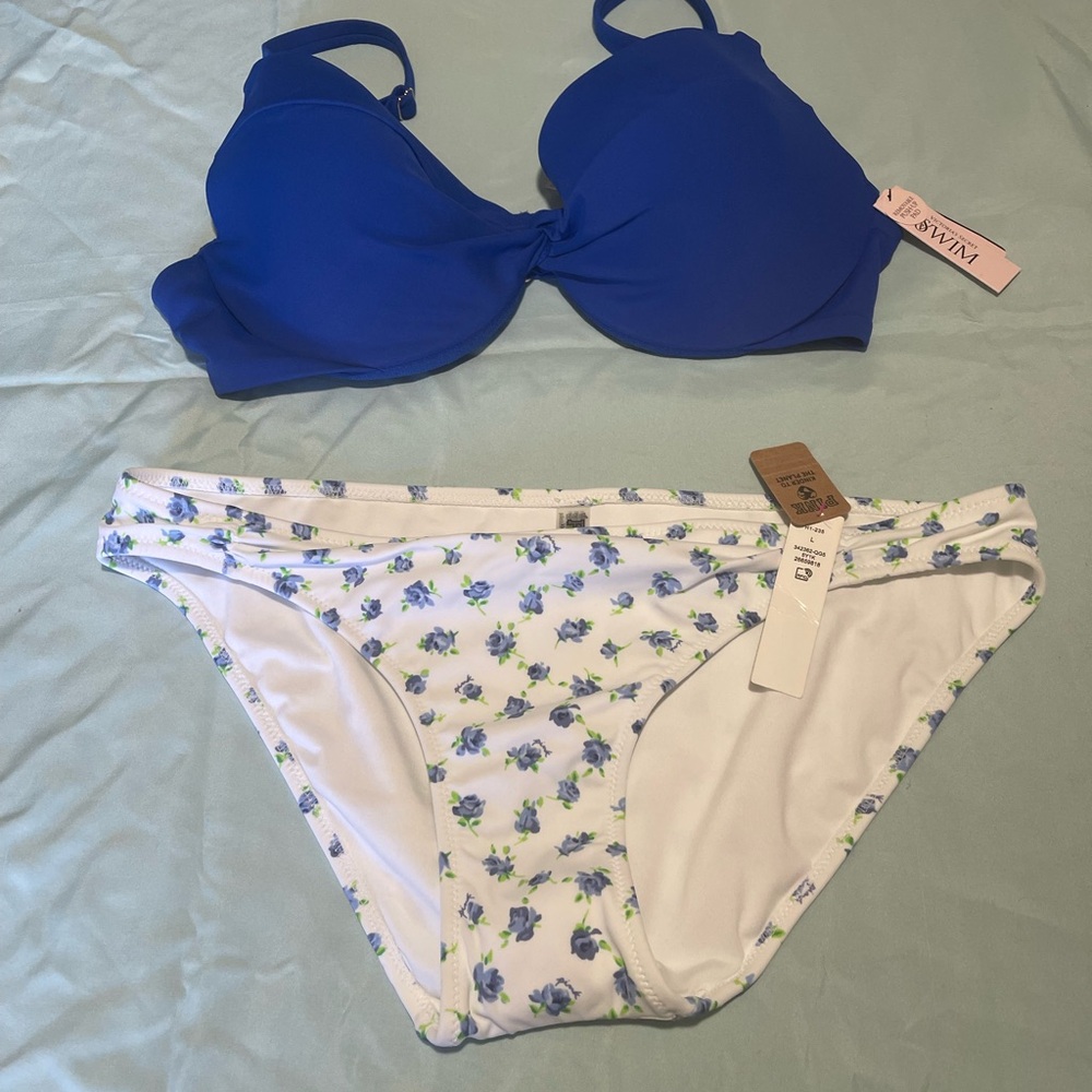 Victoria Secret Blue Bikini Top and Floral Bottoms